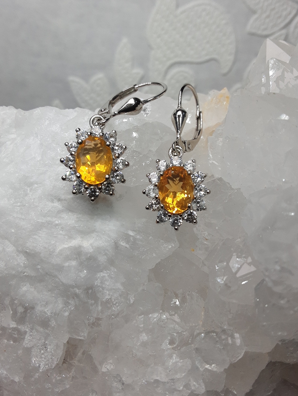 925 Golden Fire Opal, Zircon Drop Earrings.